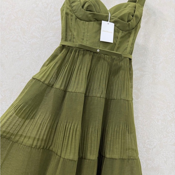 Zimmermann Olive Green Tiered Midi Dress - Picture 6 of 7